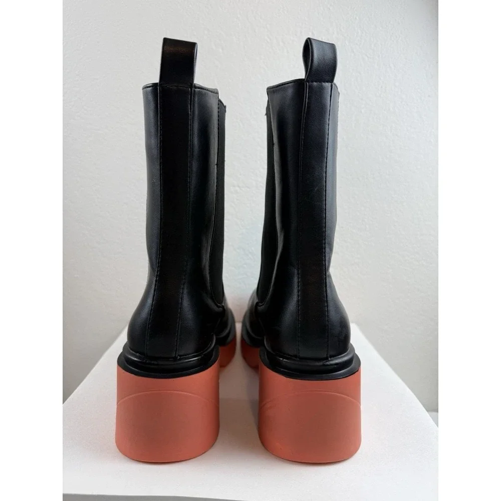 Vivianly Black Chelsea Boot Lug Sole Platform Chunky Heel Slip On Boot Sz 38/7.5